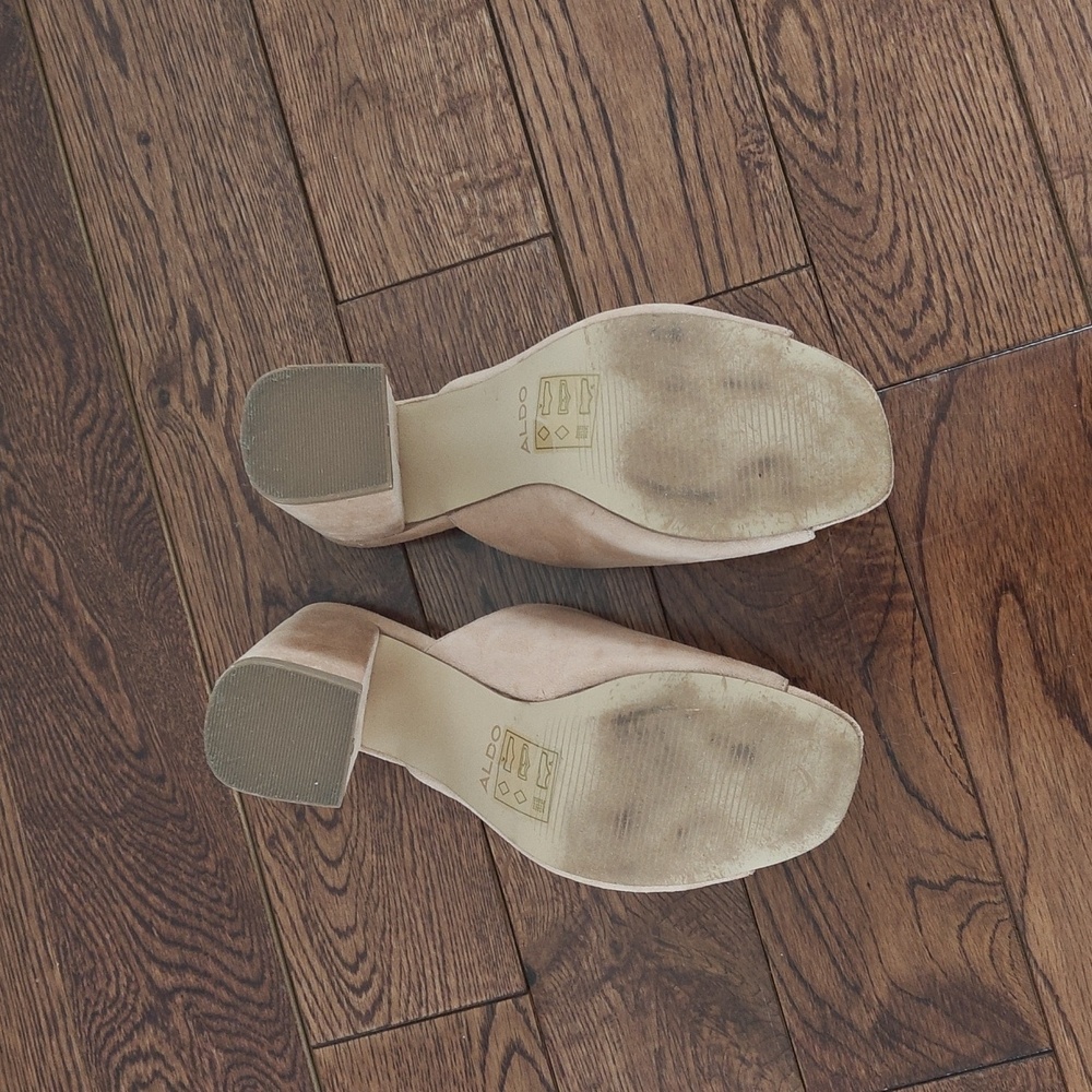 Aldo Nude Suede Open-Toe Block Heel Mule 6.5 - Picture 6 of 8